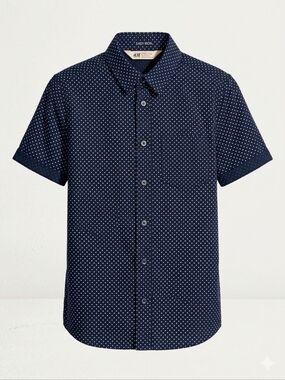 Polka Dot Short Sleeve Button-Down. Gender Neutral. Boys US 12-13Y Or Women XSP
